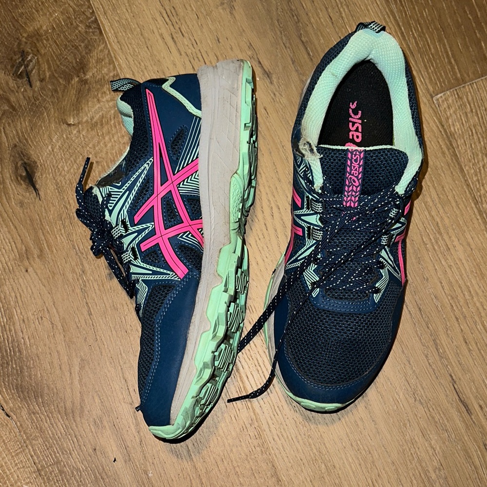ASICS Women's Athletic Shoes - Navy and Pink with Mint Accents